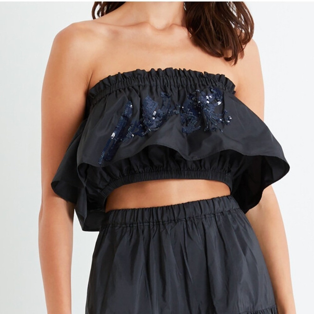 TANYA TAYLOR Womens (M) Crop Tube Top‎ Strapless Sequin Resort Coquette Vacation - Picture 2 of 6